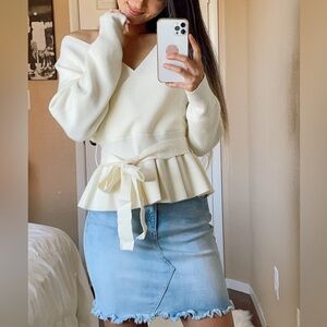 Knitted Belted Pullover Sweater